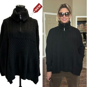 Cloth by Design black chunky cable knit high zippered turtleneck sweater M NWT